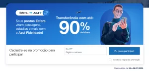 Transferência Bonificada Esfera x Azul: até 90% de bônus em julho de 2025! 1 Transferência bonificada Esfera x Azul