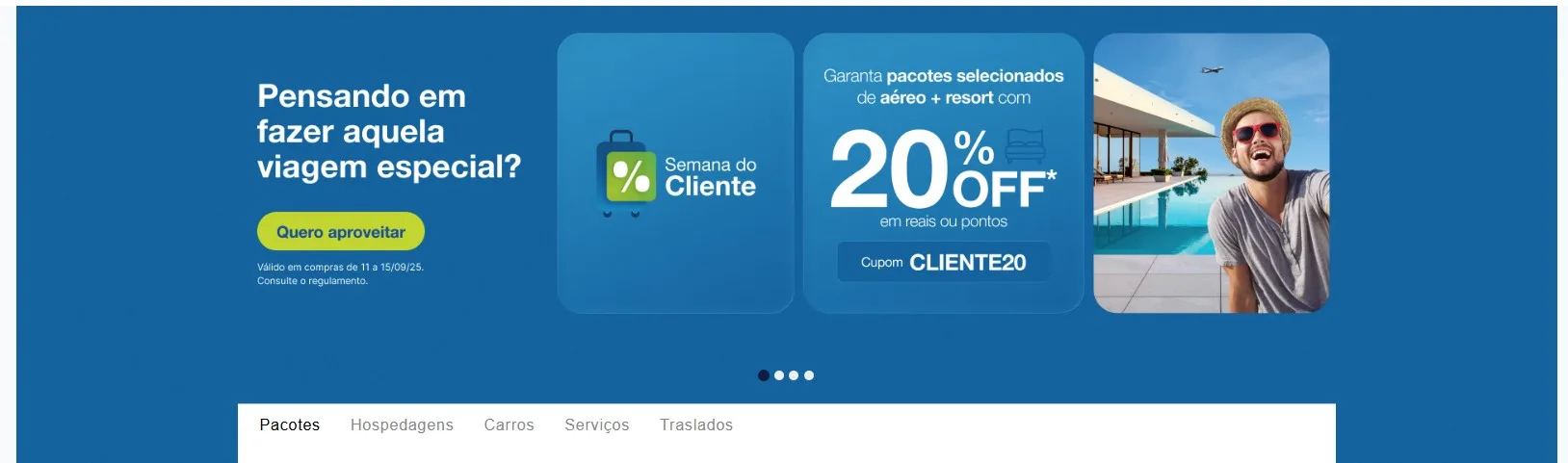 Pacote Azul Viagens com Desconto: Semana do Cliente com 20% OFF 1 Pacote Azul Viagens com Desconto