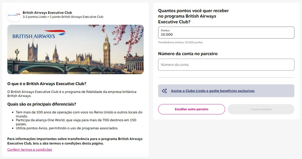 acumular Avios com British livelo