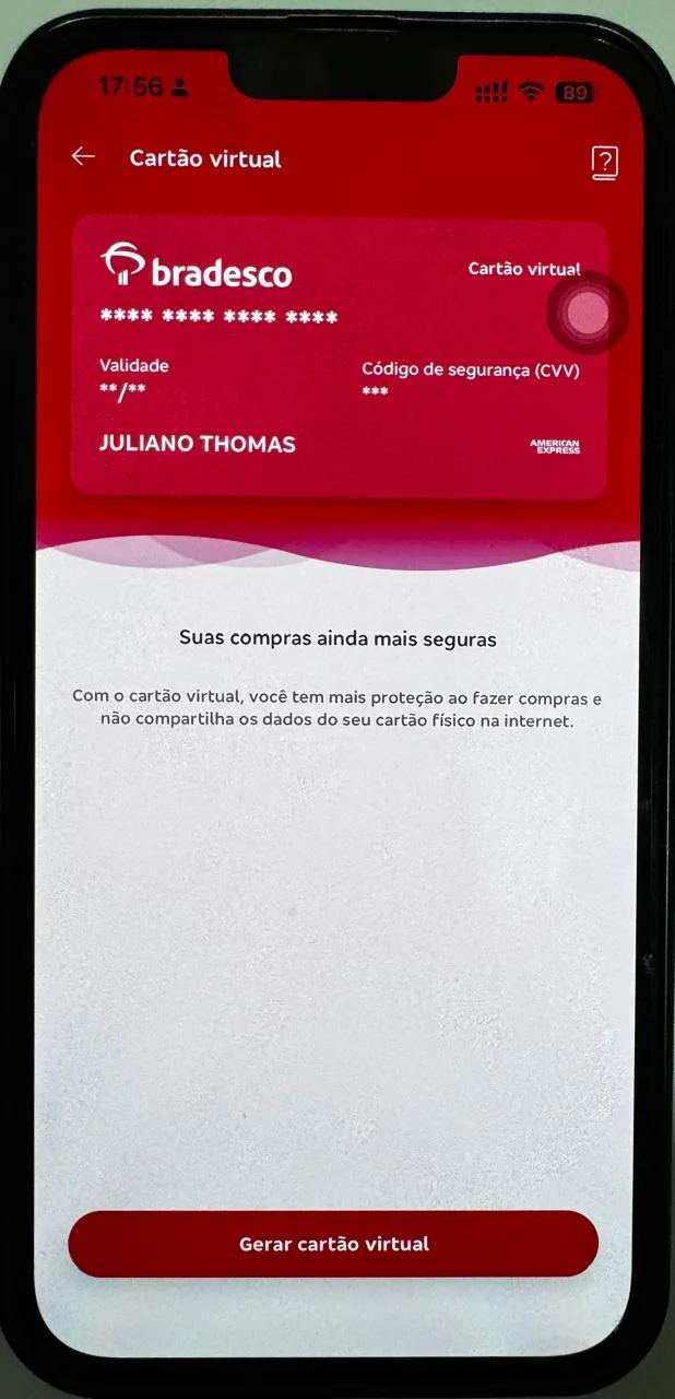 cartao virtual Amex Bradesco