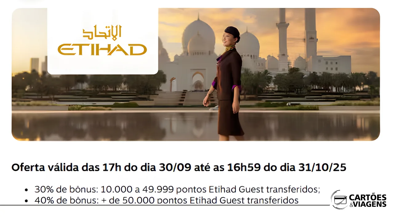 Livelo e Etihad com bônus: até 40% extras na transferência em outubro/2025