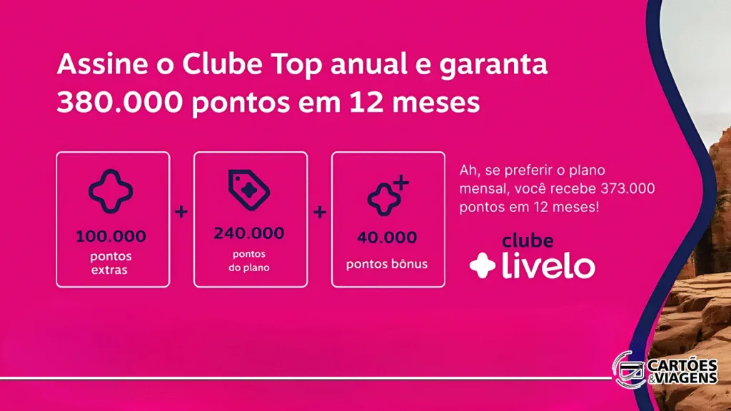 Plano Top Livelo com bônus: ganhe até 380.000 pontos em 12 meses (até 03/10) 5 Plano Top Livelo com bônus