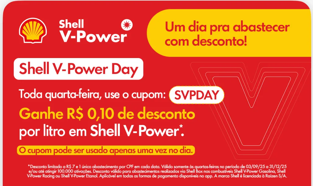 Cupom Shell Box garante desconto no abastecimento nesta quarta-feira! 1 Cupom Shell Box