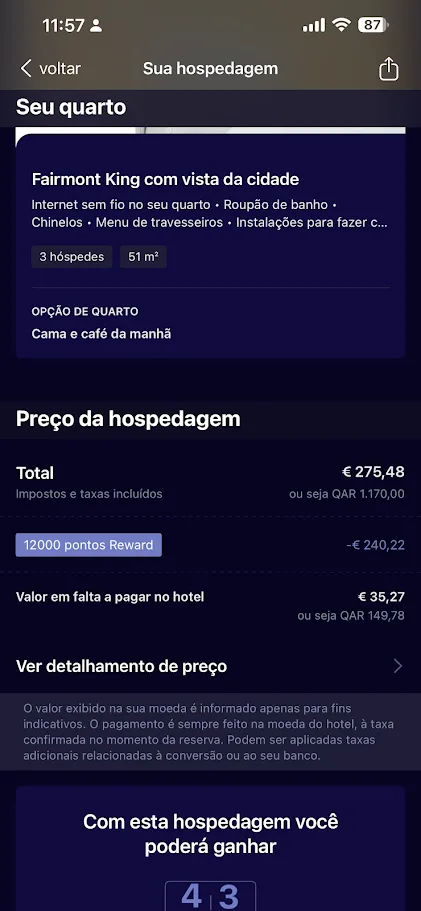 Fairmont Doha pagamento