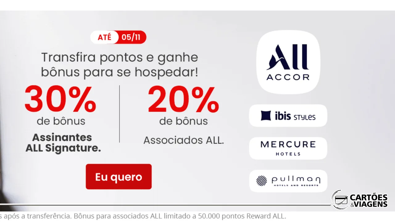 Promoção Esfera e ALL Accor: Ganhe até 30% de bônus em pontos Reward (até 05/11)