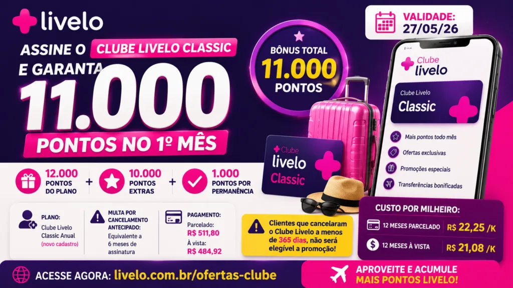 Clube Livelo Classic 11.000 pontos: assine o clube e receba bônus no primeiro mês 9 Clube Livelo Classic 11.000 pontos