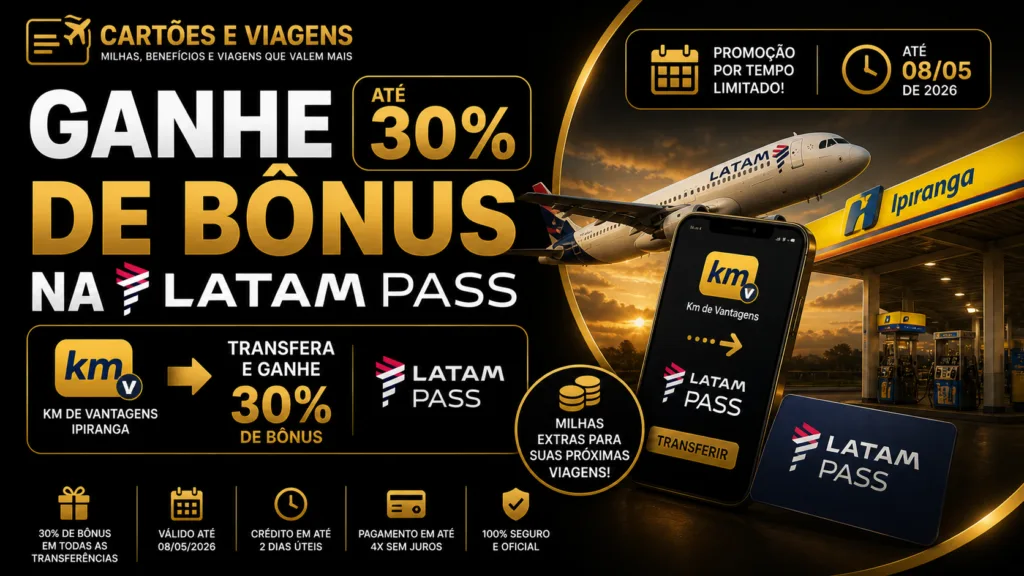 Ganhe 30% de bônus na Latam Pass