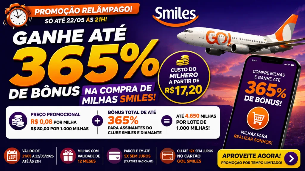 Ganhe 365% de bônus na compra de milhas Smiles: veja se a promoção vale a pena 10 Ganhe 365% de bônus na compra de milhas Smiles
