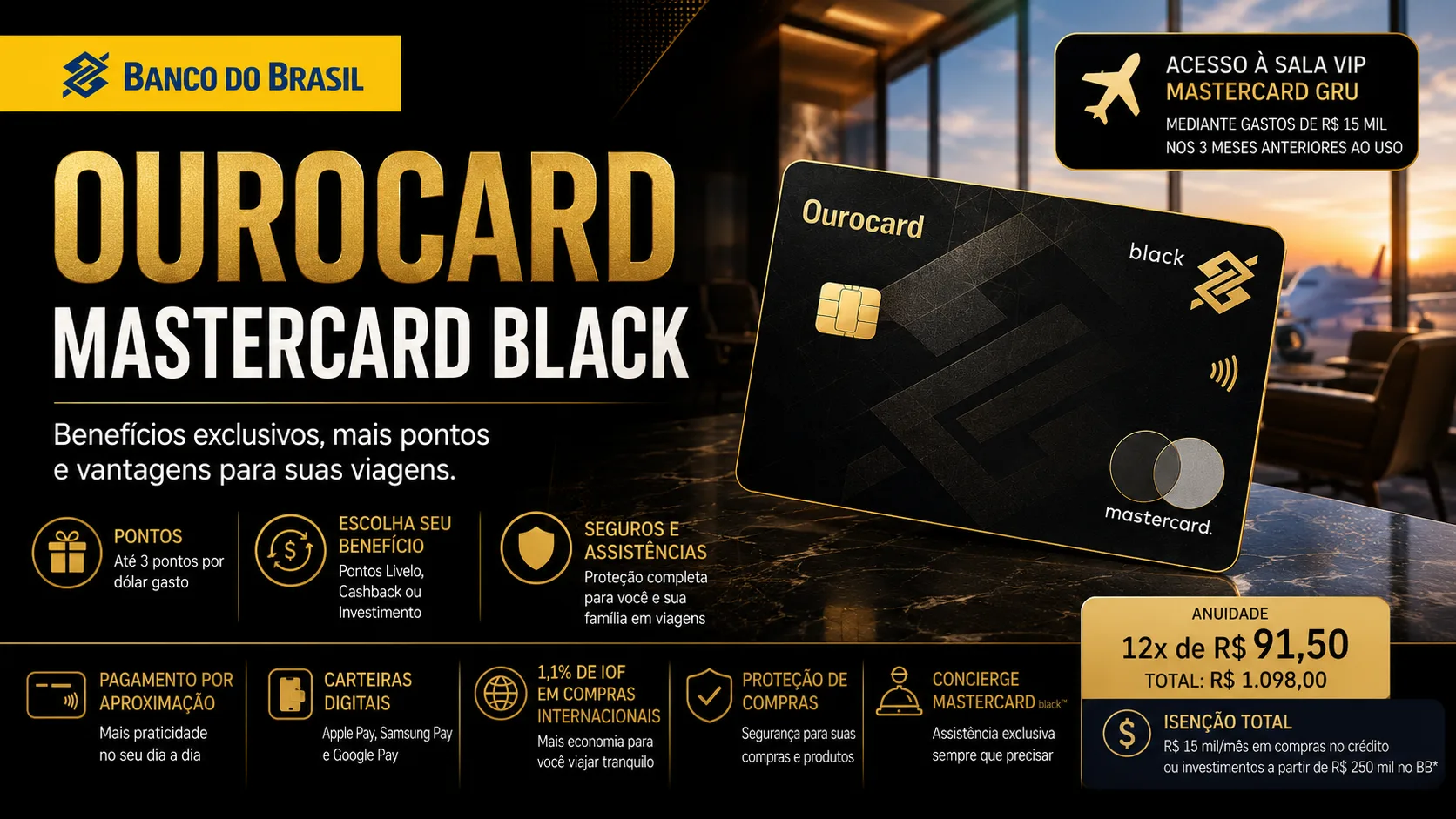 Ourocard Mastercard Black: vale a pena? Conheça benefícios, pontos, salas VIP e anuidade