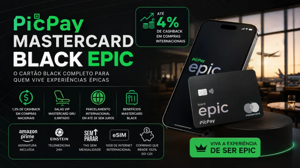 PicPay Mastercard Black Epic: vale a pena? Conheça benefícios, cashback e salas VIP 6 PicPay Mastercard Black Epic