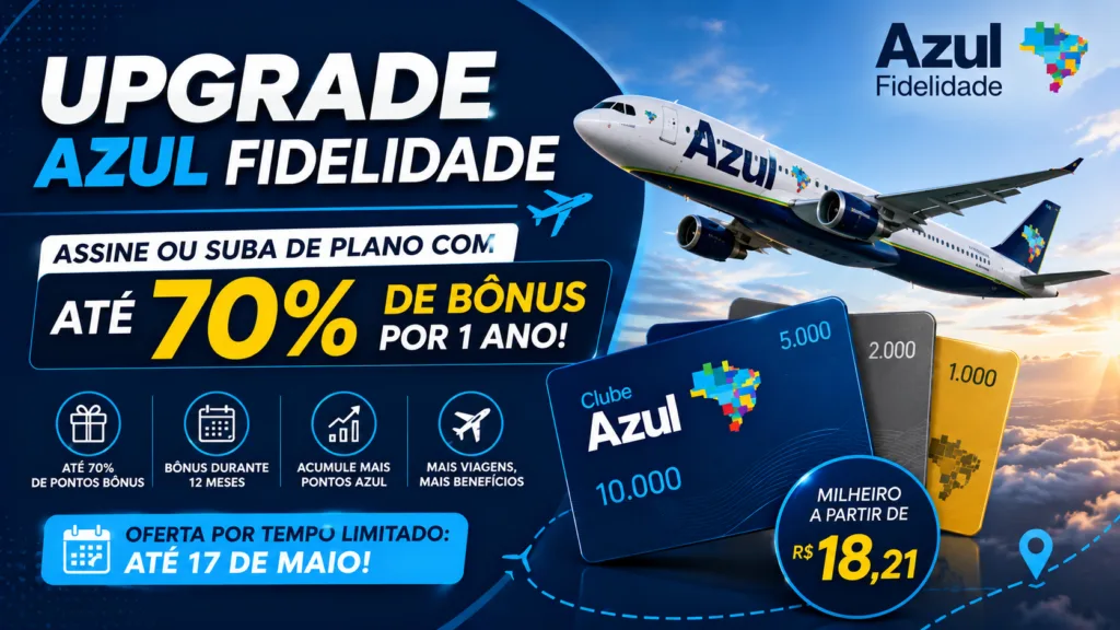 Upgrade Azul Fidelidade: promoção oferece até 70% de bônus no Clube Azul 4 Upgrade Azul Fidelidade