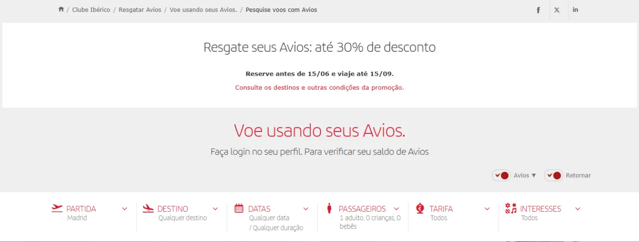 Iberia Avios 30% de desconto