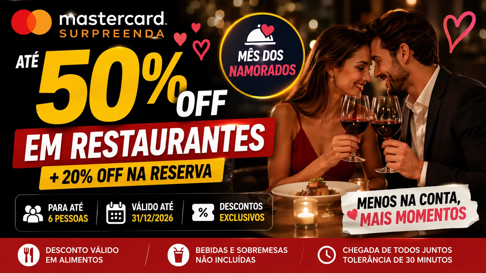 Mastercard 50% OFF restaurantes: promoção garante economia durante o Mês dos Namorados
