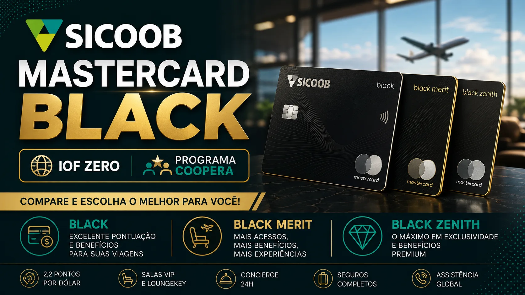 Cartão Sicoob Mastercard Black: benefícios, IOF Zero e comparação com Black Merit e Black Zenith