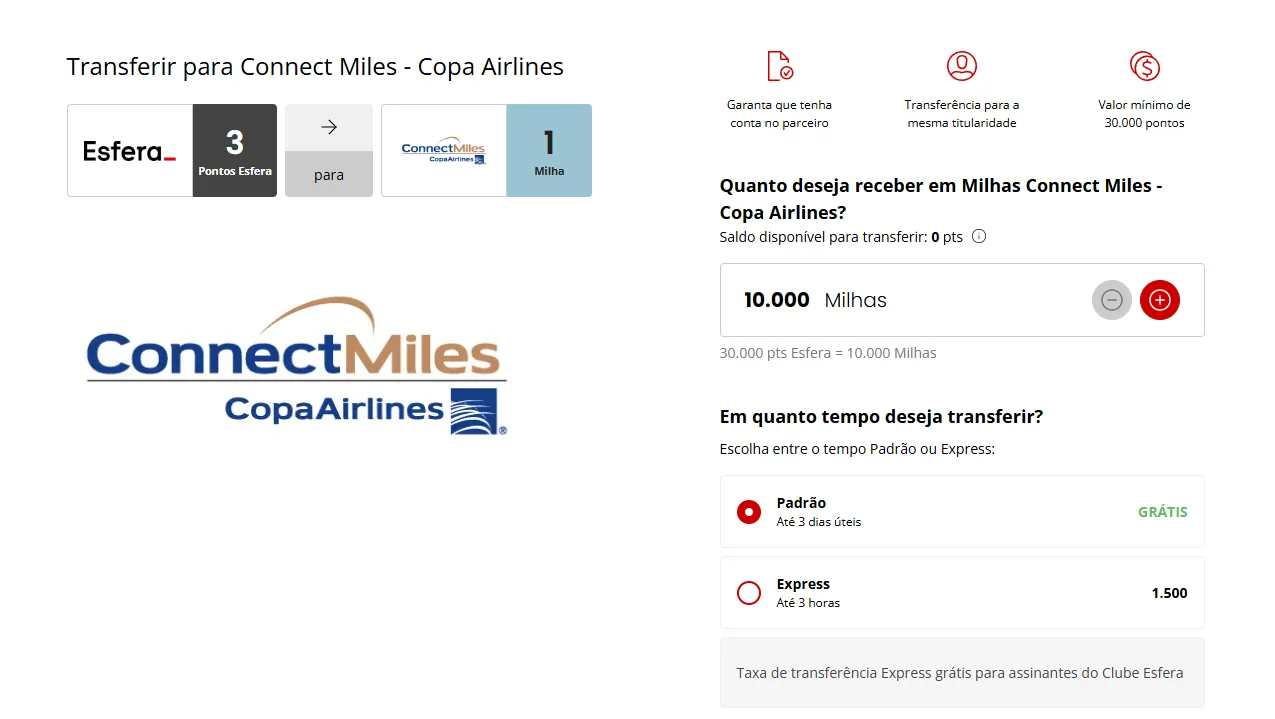 Esfera ConnectMiles 55% de bônus