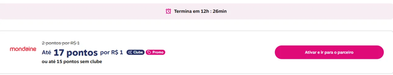 Livelo 17 pontos por real