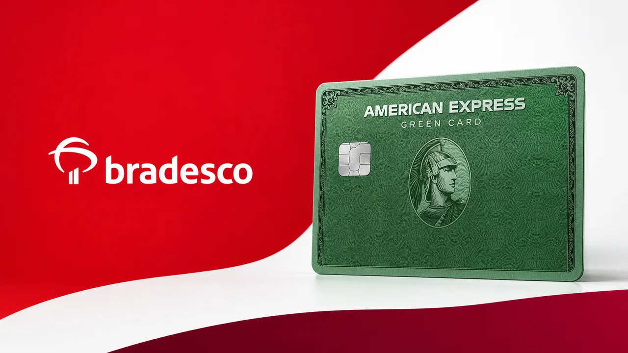 Cartão Bradesco American Express Green em capa vermelha