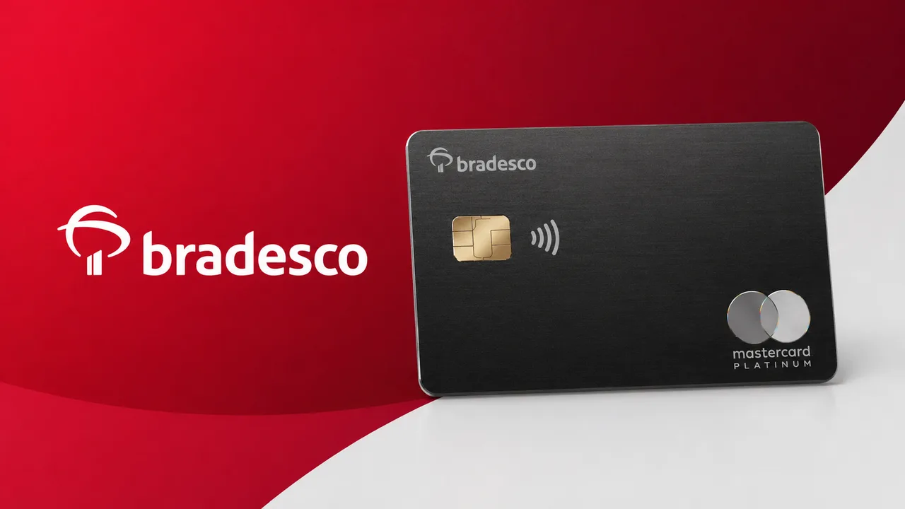 Cartão Bradesco Mastercard Platinum em capa vermelha