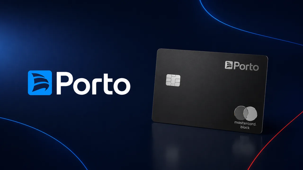 Cartão Porto Bank Mastercard Black ao lado do logotipo da Porto