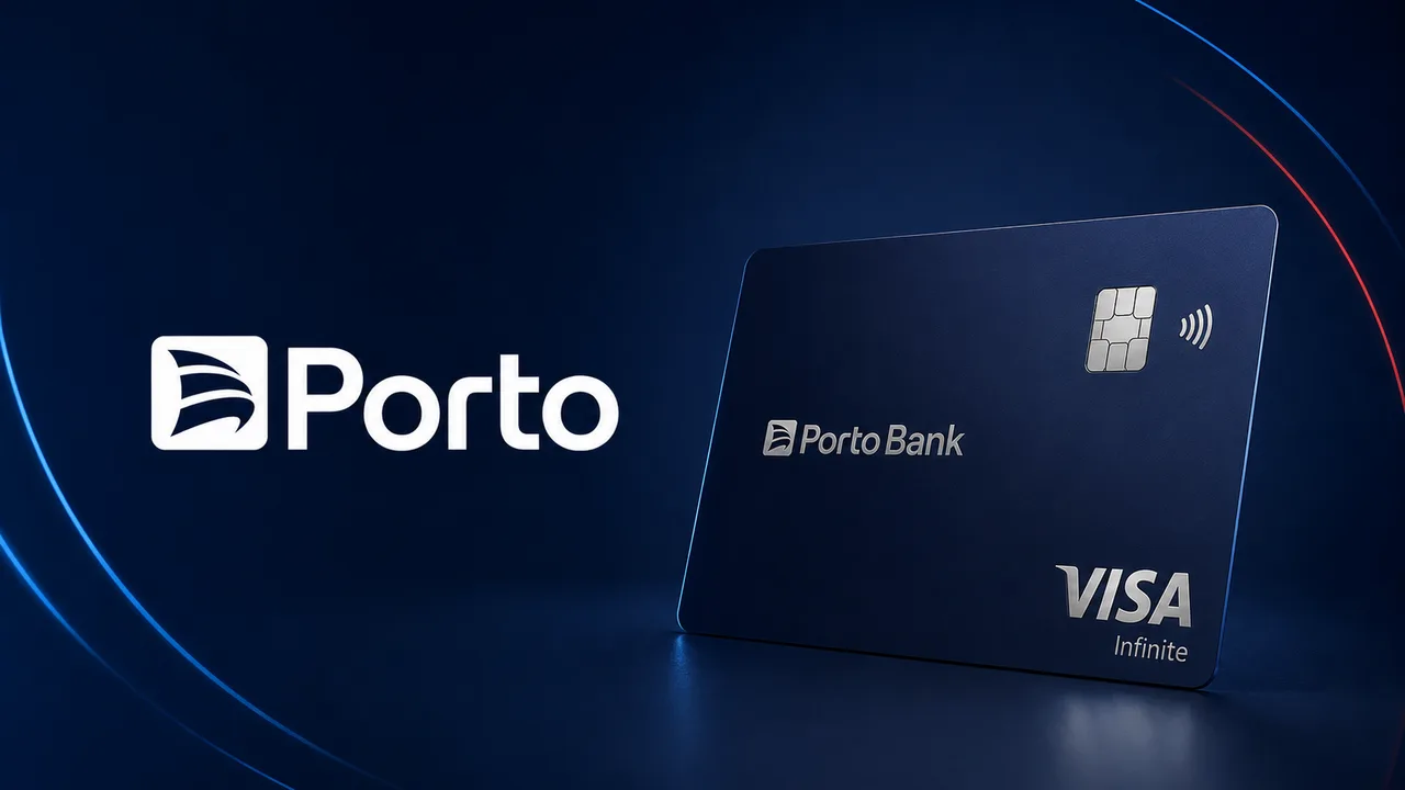 Cartão Porto Bank Visa Infinite ao lado do logotipo da Porto