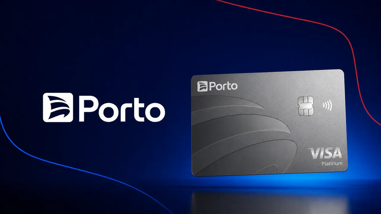 Cartão Porto Bank Visa Platinum ao lado do logotipo da Porto