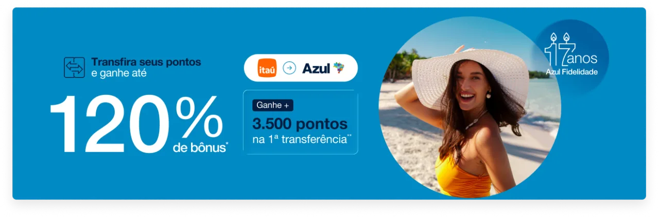 Azul 120% bônus Itaú