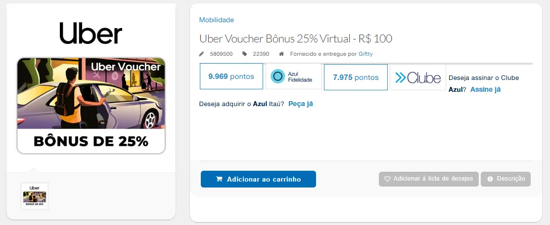 Azul Uber 25%