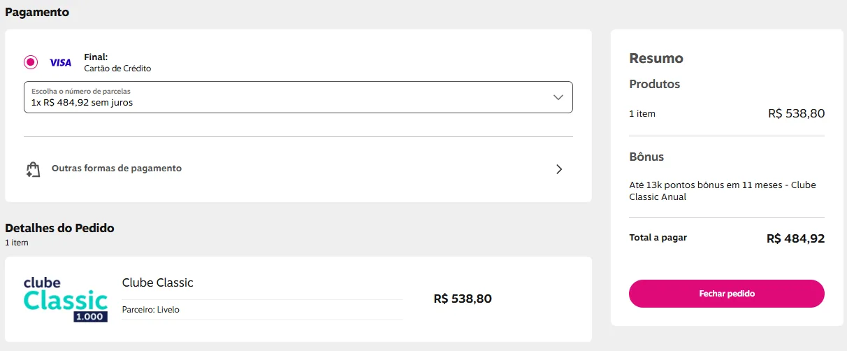 Clube Livelo Classic 25.000 pontos