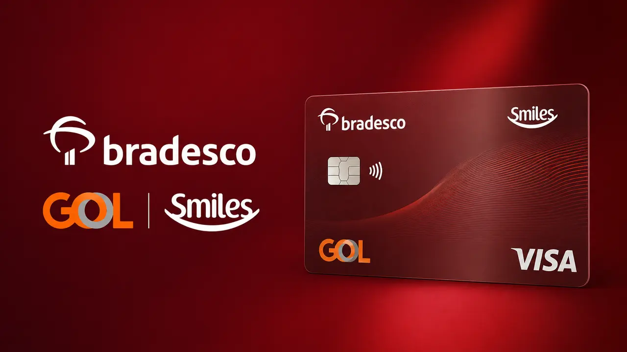 Cartão Bradesco Smiles Visa Internacional com logos Bradesco e GOL Smiles