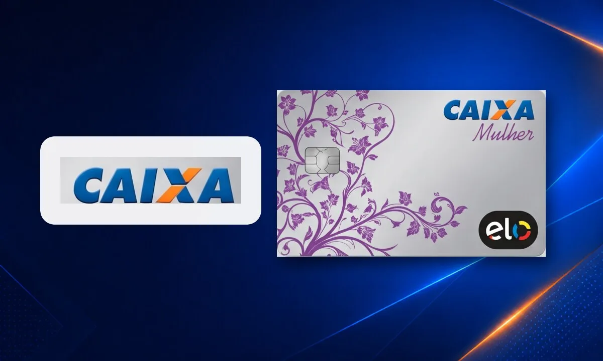 Cartão CAIXA Mulher Elo Grafite ao lado do logotipo da CAIXA