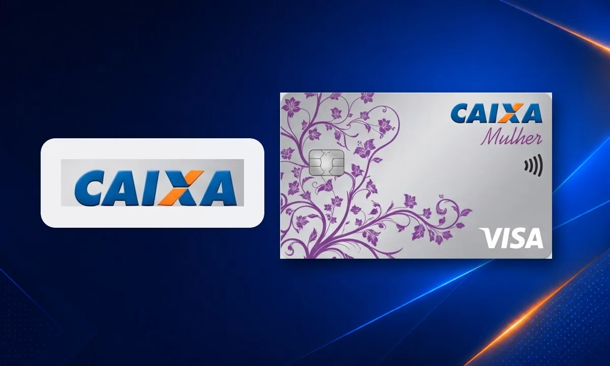 Cartão CAIXA Mulher Visa Platinum ao lado do logotipo da CAIXA