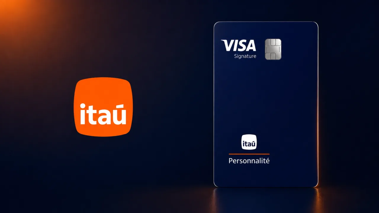 Cartão Itaú Personnalité Visa Signature ao lado da logo do Itaú