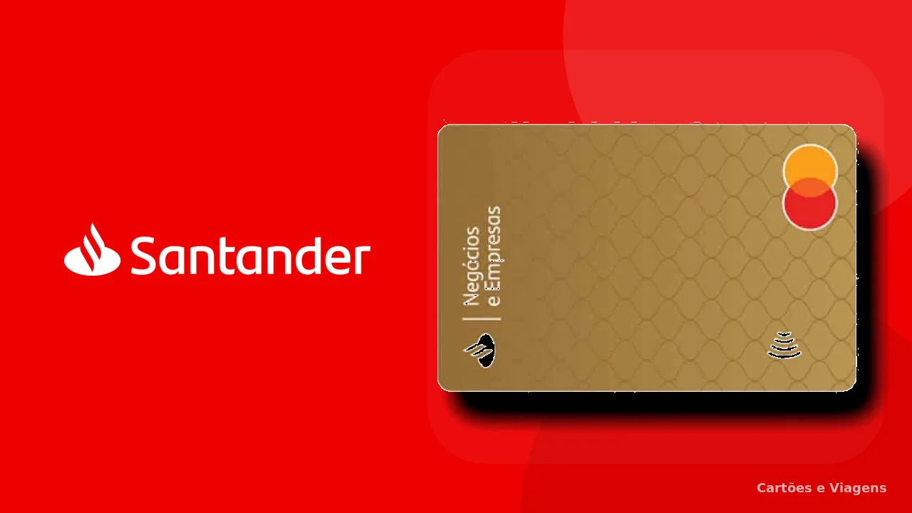 Cartão Santander Empresas Mastercard Gold: Rewiew completo 1 Capa do Cartão Santander Empresas Mastercard Gold com logo do banco à esquerda e cartão de crédito à direita