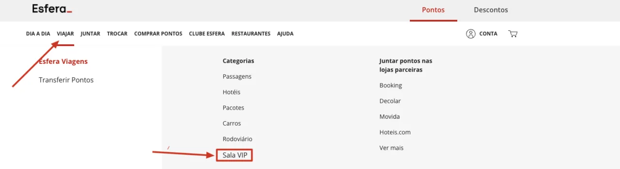 salas VIP com pontos Esfera