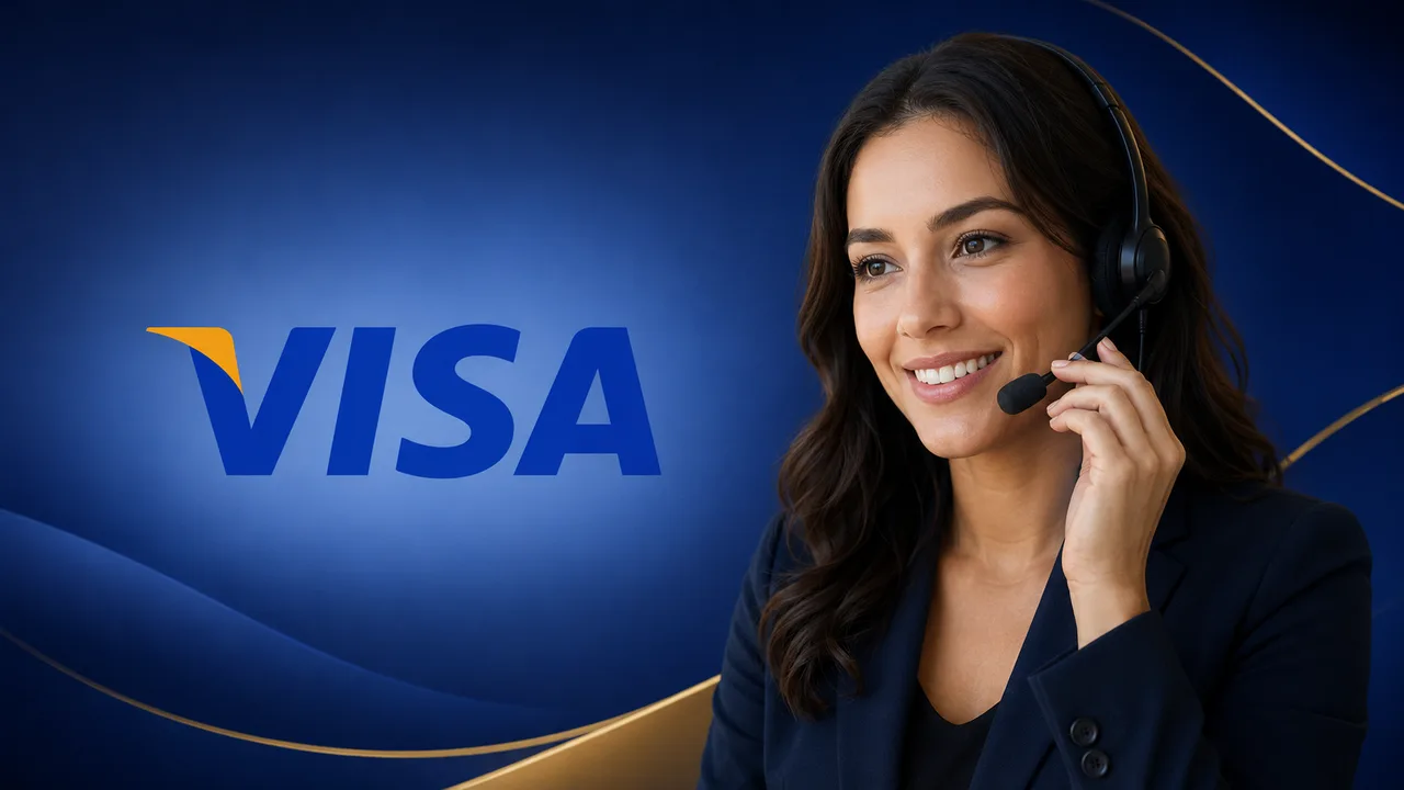 Central de Atendimento Visa com atendente usando headset