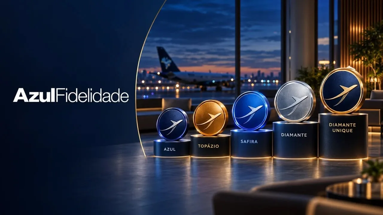 Categorias do programa Azul Fidelidade: Azul, Topázio, Safira, Diamante e Diamante Unique