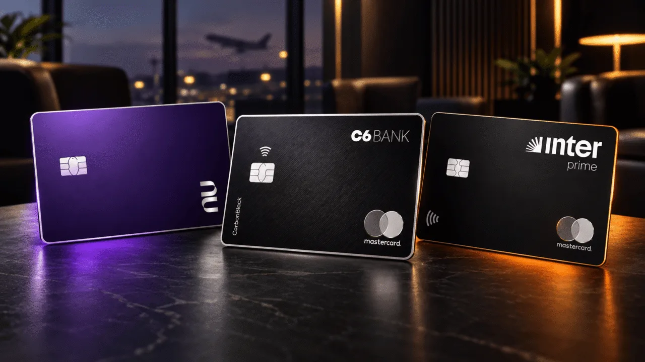 Nubank Ultravioleta, C6 Carbon e Inter Prime lado a lado