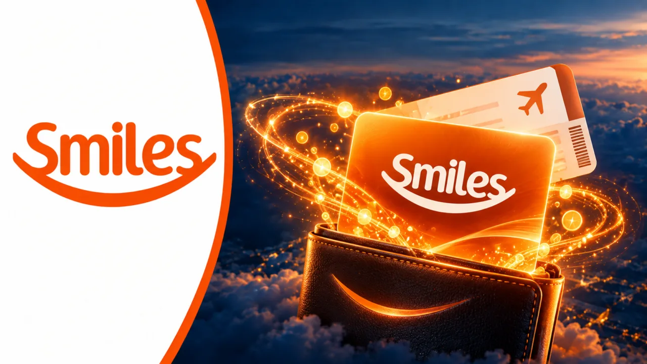 Clube Smiles vale a pena? Planos, preços, bônus e custo do milheiro 4 Logo Smiles e cartão do Clube Smiles com pontos acumulados e passagem aérea
