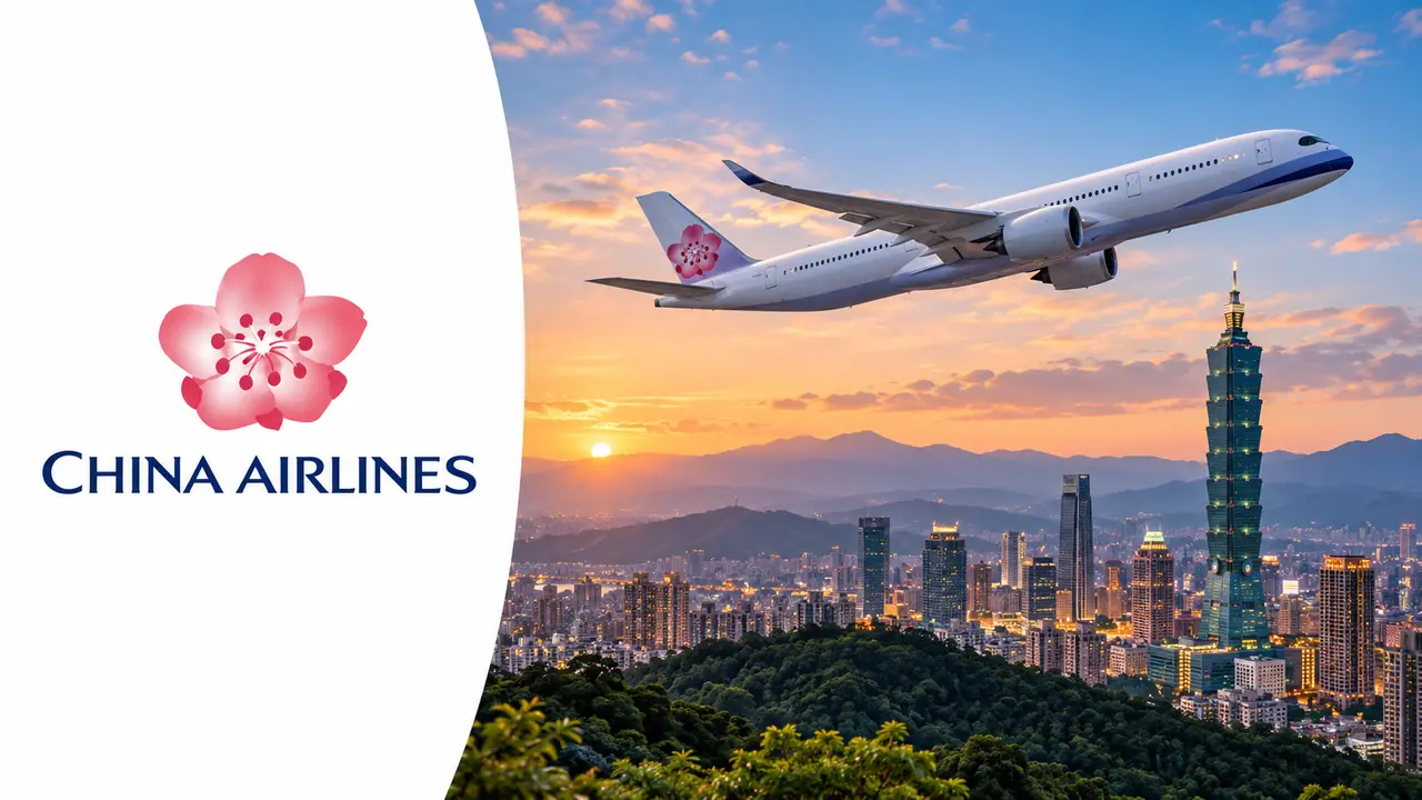Dynasty Flyer China Airlines: guia e resgates para brasileiros 3 Logo China Airlines à esquerda e avião com skyline de Taipei à direita, capa Dynasty Flyer