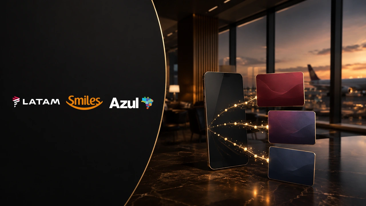 Como transferir pontos para LATAM Pass, Smiles e Azul 1 Logos oficiais LATAM, Smiles e Azul em capa sobre transferência de pontos