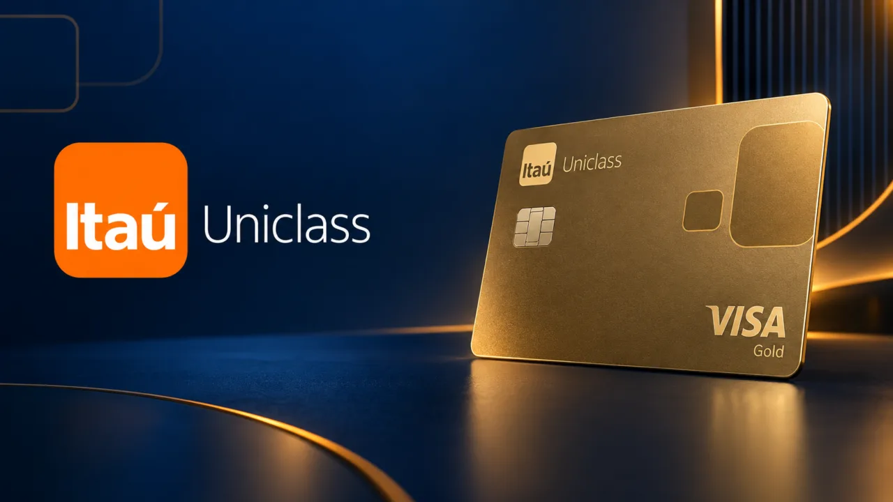 Itaú Uniclass Visa Gold: vale a pena? Anuidade, pontos e benefícios 10 Cartão de crédito Itaú Uniclass Visa Gold em fundo azul