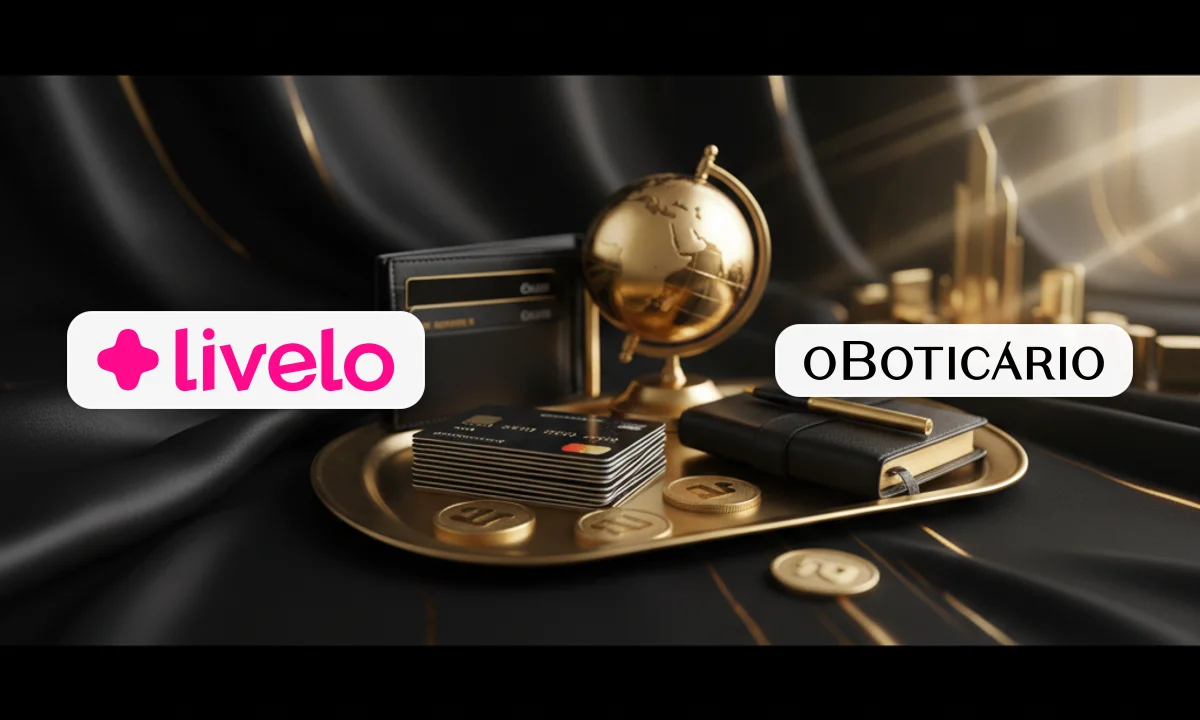 Logos oficiais da Livelo e de O Boticário em capa editorial sobre promoção de 3 pontos por R$1 em compras no site