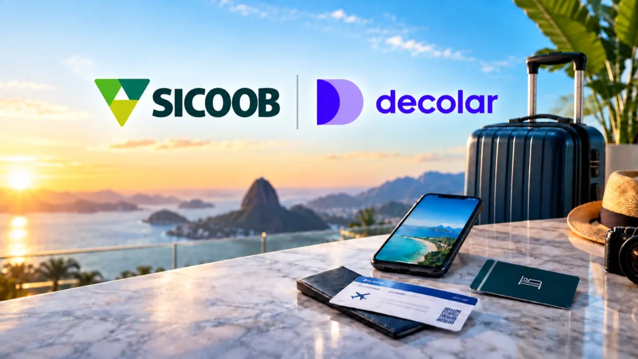 Logos Sicoob e Decolar em capa de viagem da parceria Coopera