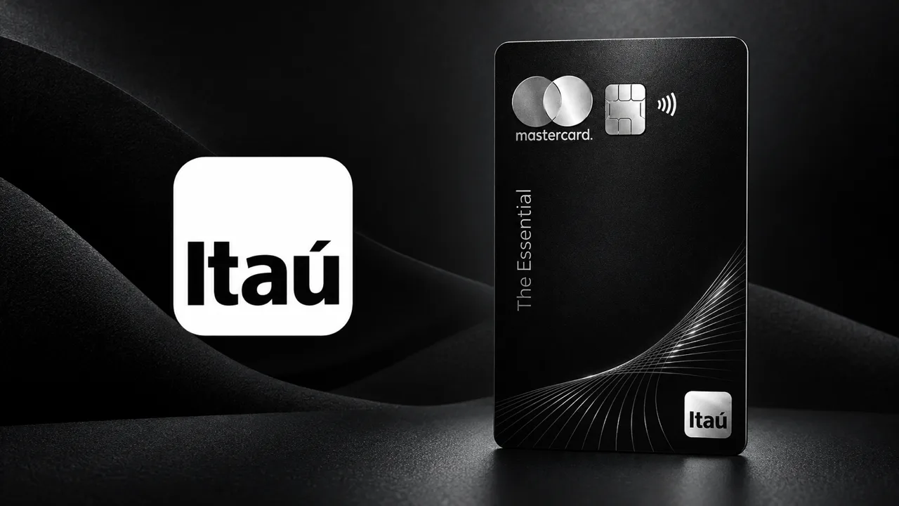 Itaú Personnalité The Essential Mastercard em fundo preto, com marca Itaú à esquerda