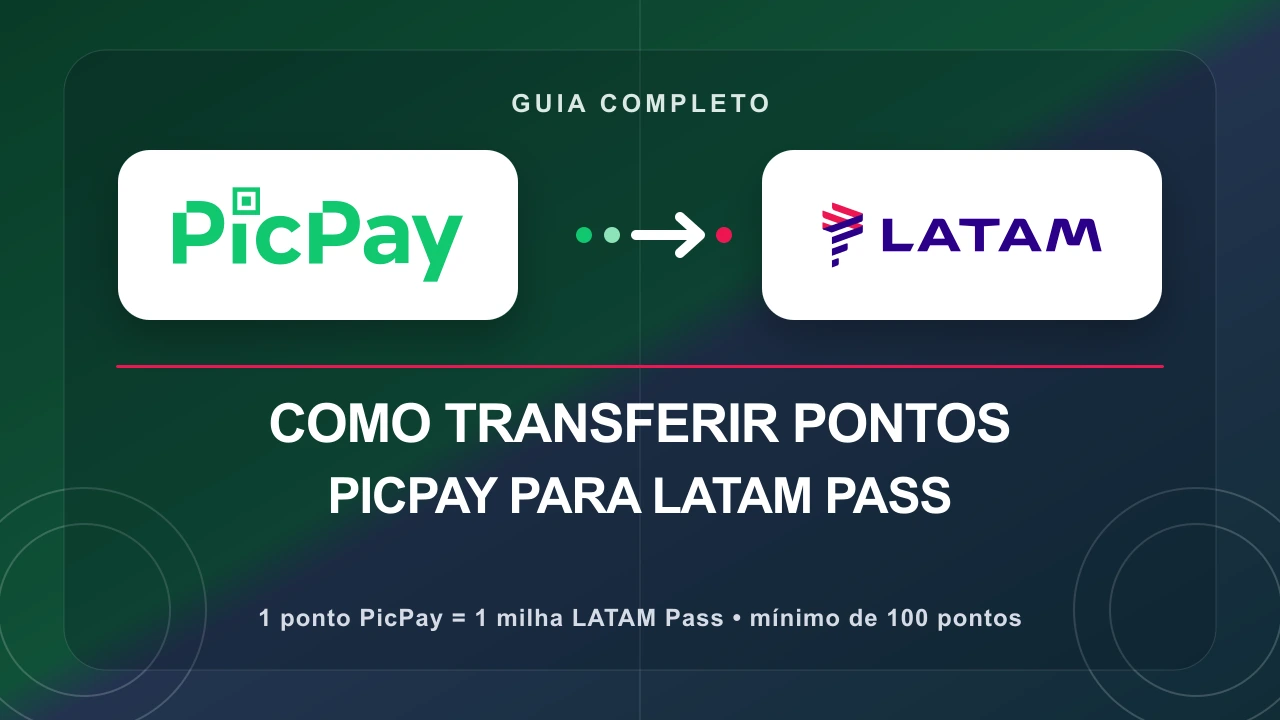Logo do PicPay à esquerda e logo da LATAM à direita em capa do guia de transferência de pontos.