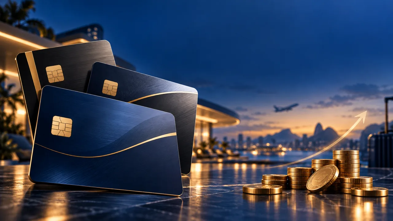 Melhores cartões com cashback em 2026: ranking, comparação e 20 opções 2 Cartões de crédito genéricos e moedas douradas representam cashback